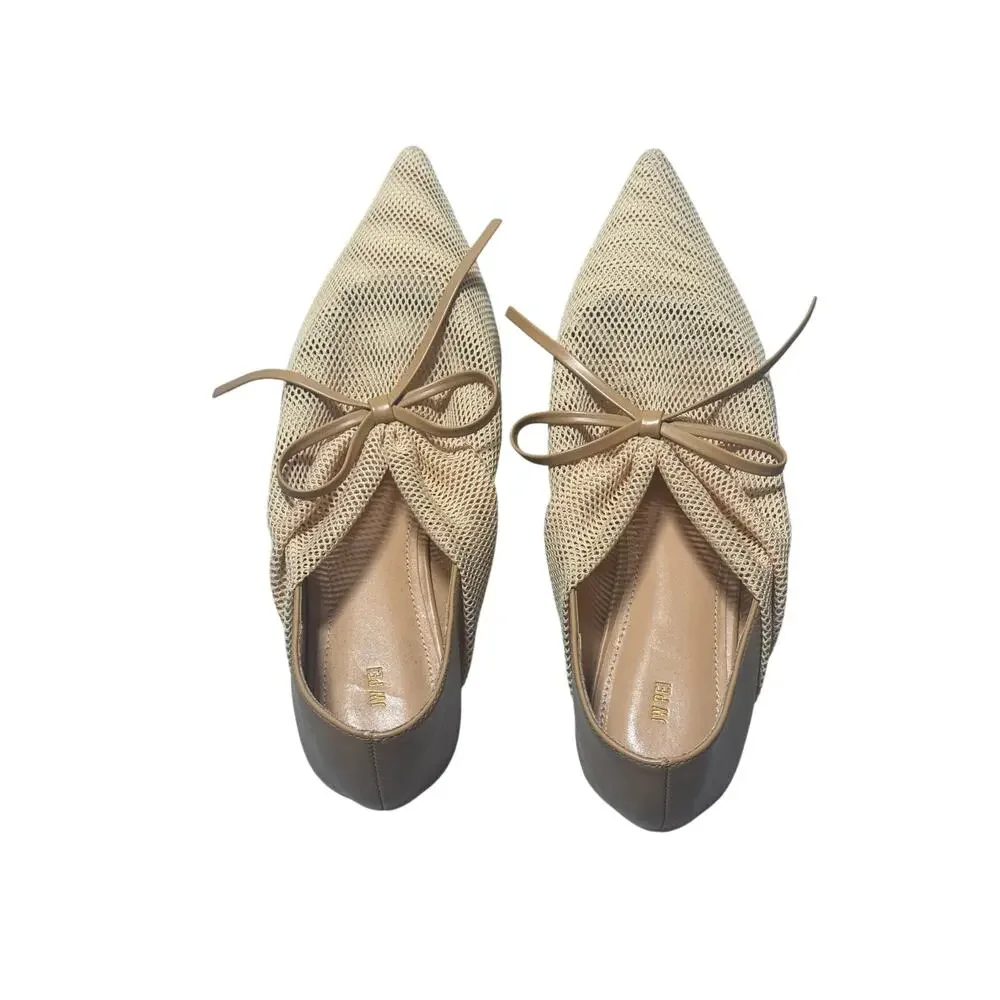 Jw Pei Reilly Fishnet Ballerina Flats Womens 10 Beige Mesh Pointed Toe Bow Tie
